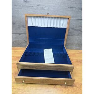 Vintage wooden Flatware Chest with Drawer Storage Box Tarnish Proof 15x11x5.5”